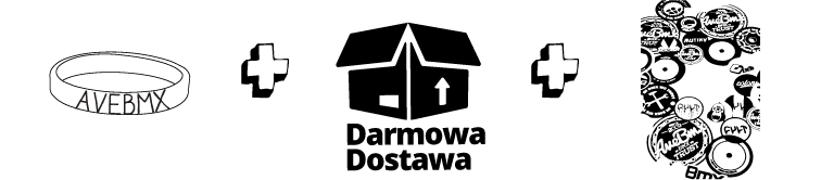 Gratis: wysyłka kurierem, silikonowa opaska AveBmx oraz pakiet kilkunastu naklejek. Dodatkowo kask lub rękawiczki za pół ceny!